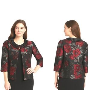 Lavender And Honey Floral Ruffle Neck Open‎ Front 3/4 Sleeve Jacket Size S New